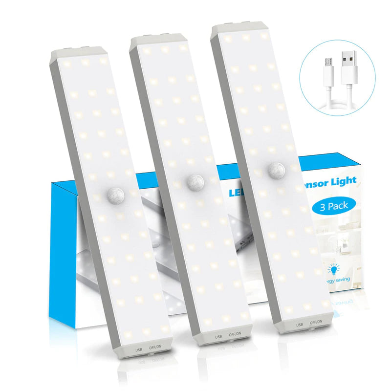 Rechargeable 30-LED Motion Sensor Under Counter Closet Lighting, 3 Pack