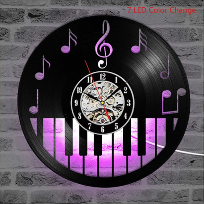 Music-Themed Vinyl Clocks With LEDs