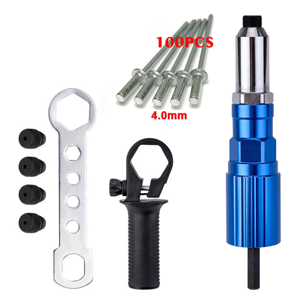 Electric Drill to Rivet Gun Adapter with 100pcs Pull Studs