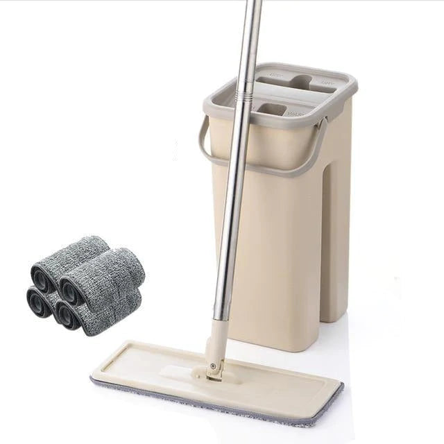 Hands-Free Flat Squeeze Mop with Smart Bucket & Replacement Pads