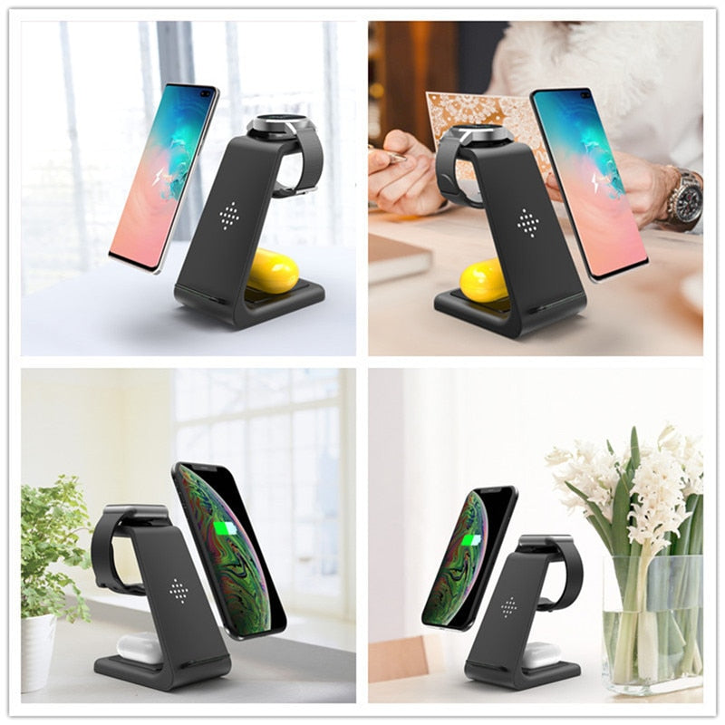 3-in-1 Compact Wireless Charger & Stand | Earbuds, Watch, Smartphone | iOS & Android - Solutiverse