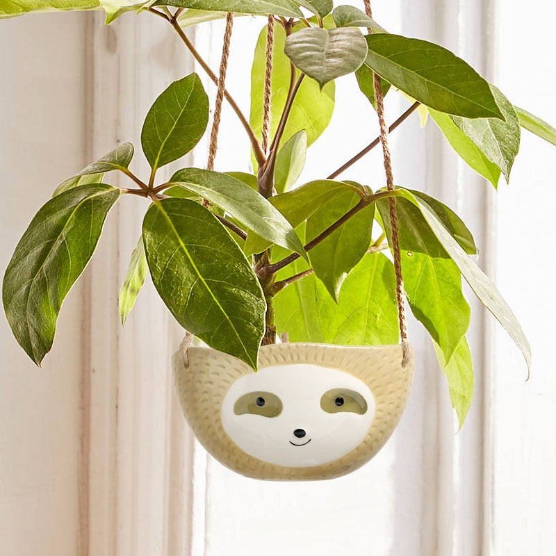 CeramiSloth | Cute Hanging Cartoon Sloth Planter - Solutiverse