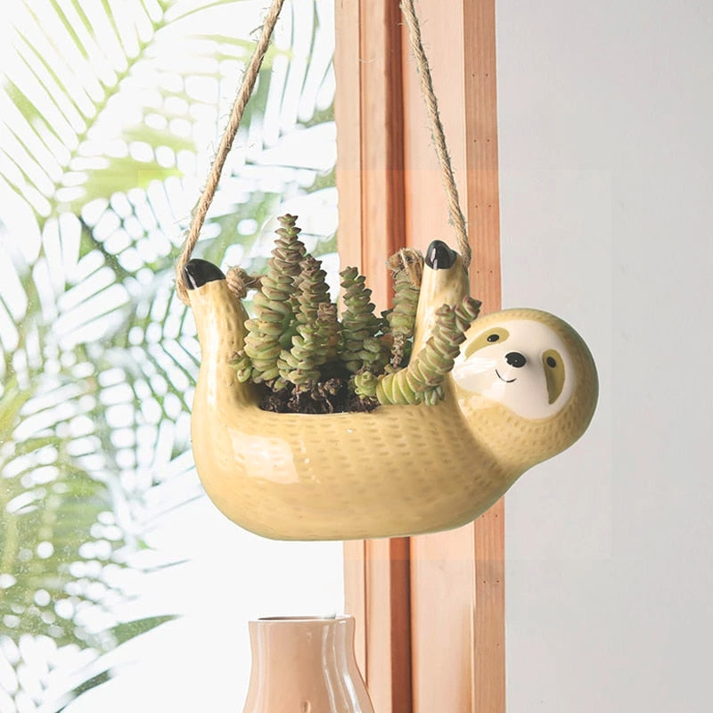 CeramiSloth | Cute Hanging Cartoon Sloth Planter - Solutiverse