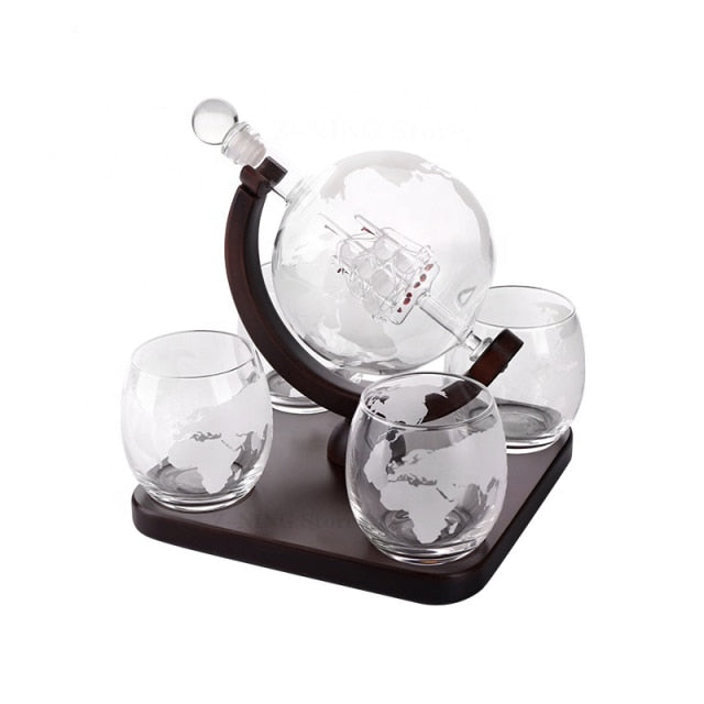 Ship-in-a-Bottle Luxury Decanter Set with Four Glasses