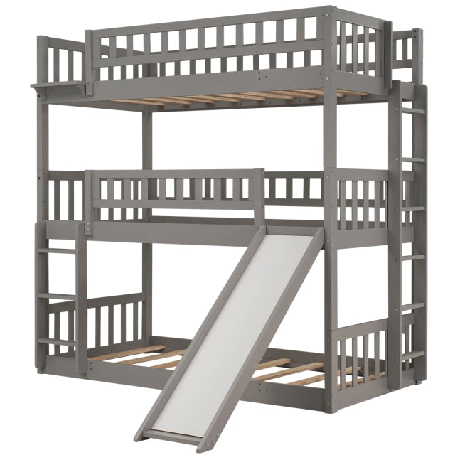 Twin-over-Twin Triple Bunk Bed with Slide - Solutiverse