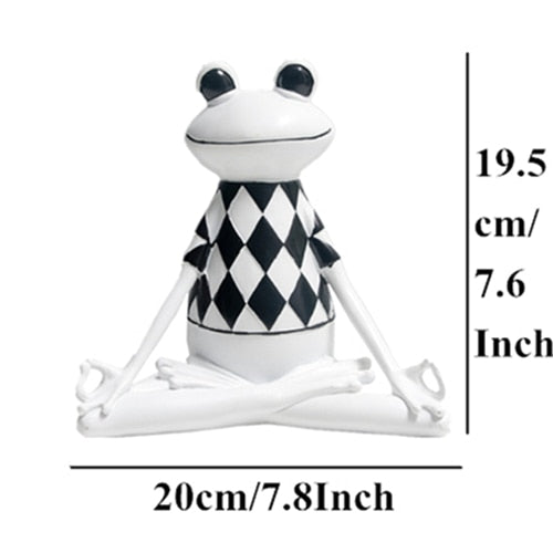 Meditating Chilling Out Frog Resin Figurines | Black & White - Solutiverse
