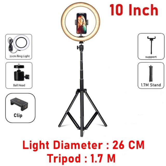 Professional Ring Lamp & Tripod Kit | Adjustable Height | Makeup, Photos and Streaming - Solutiverse