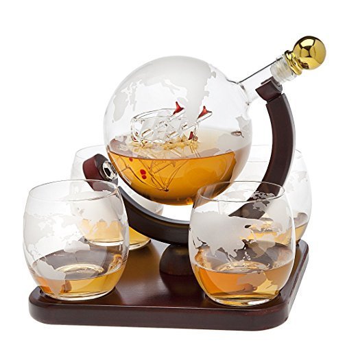 Ship-in-a-Bottle Luxury Decanter Set with Four Glasses