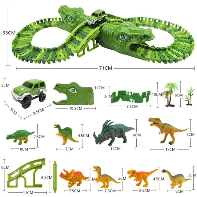 Jurassic Dino Racing Car Rail Set | 153 PCS - Solutiverse