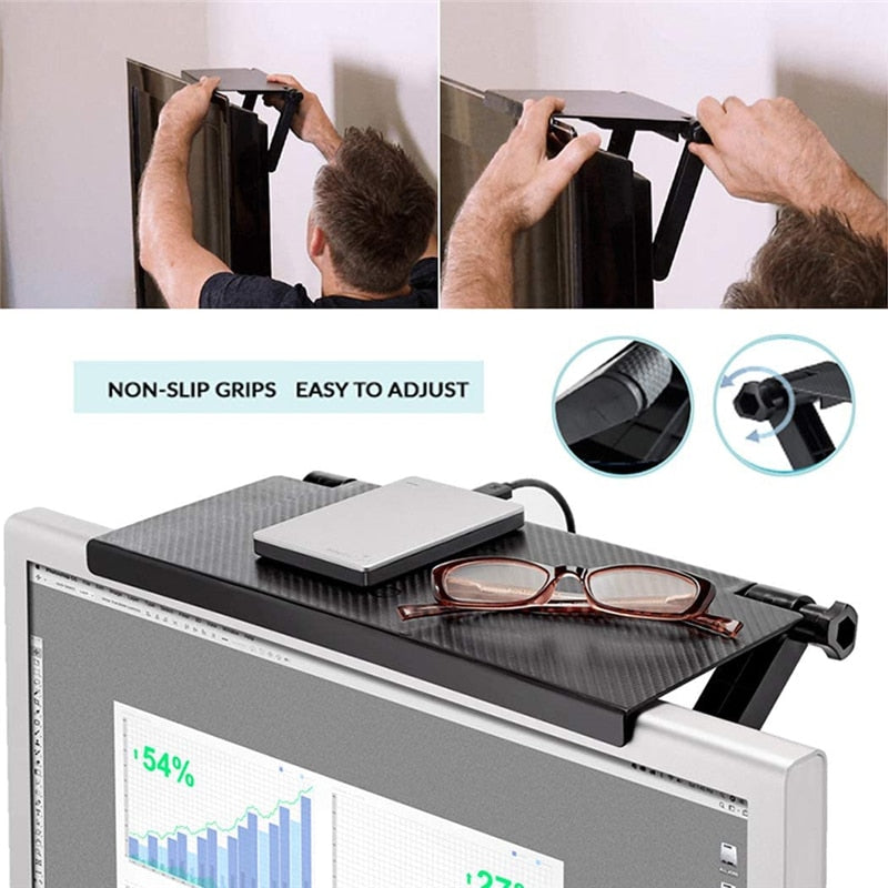 Adjustable Monitor/TV/Panel Top Mounted Shelf | Anti-Slip - Solutiverse