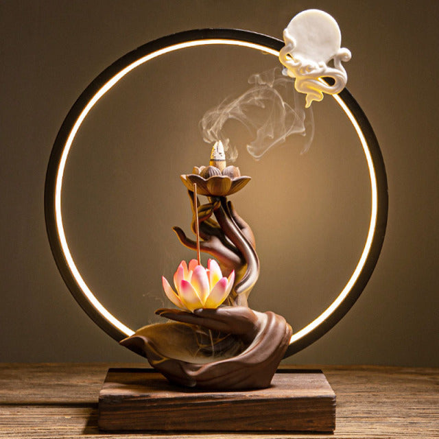 BuddHalo | Handmade Luxury Stick & Cone Incense Burner Lamp | Waterfall Flow